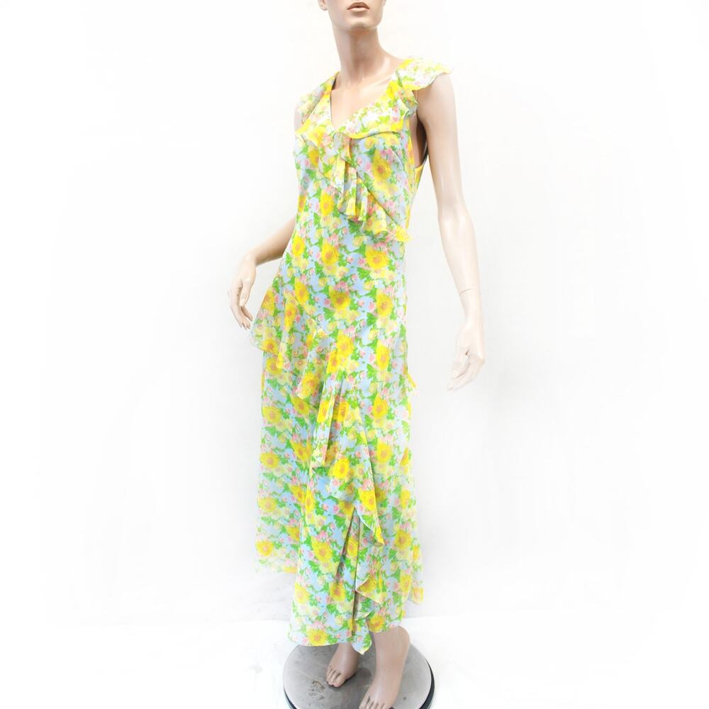ASTR The Label Vintage Maxi Dress Bias Cut Ruffle Floral Print Short Sleeve S